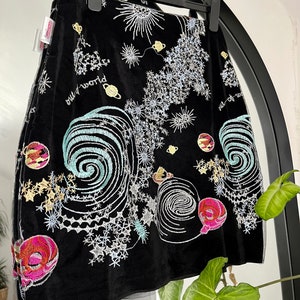 Handmade Galaxy embroidered tulle black velvet skirt