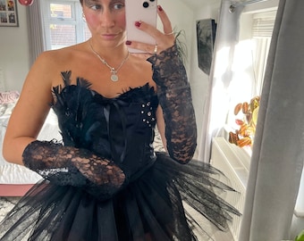 Black Swan inspired halloween costume corset, tutu and sleeves