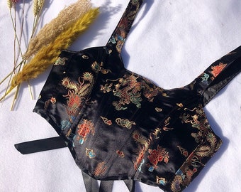 Multiple colours* Handmade chinese dragon brocade Reversible corset top