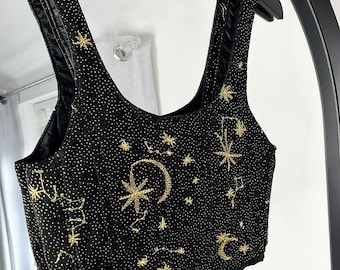 Handmade gold star and moon tulle black corset