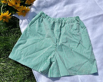 Pantalones cortos de algodón con rayas de caramelo verdes y blancas hechos a mano