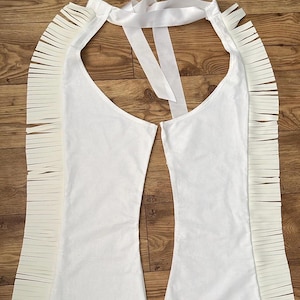 Handmade white cotton chaps with white faux leather trim