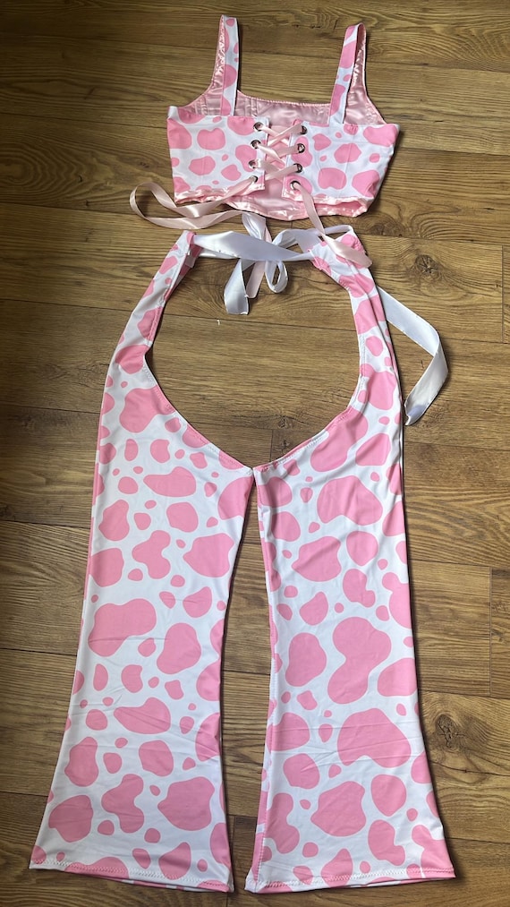 Handmade Milkshake Baby Pink Cow Print Cut Out Cowgirl Flared Trousers Cow  Print Chaps - Etsy
