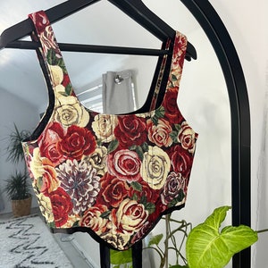 Handmade rose floral tapestry corset