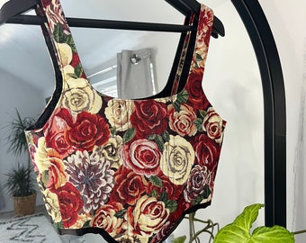 Handmade rose floral tapestry corset