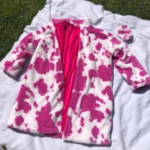 Abrigo sintético de vaca rosa y blanco hecho a mano