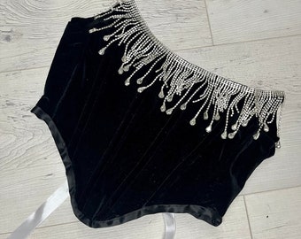 Handmade Velvet corset with 'Diamante' rhinestone trim