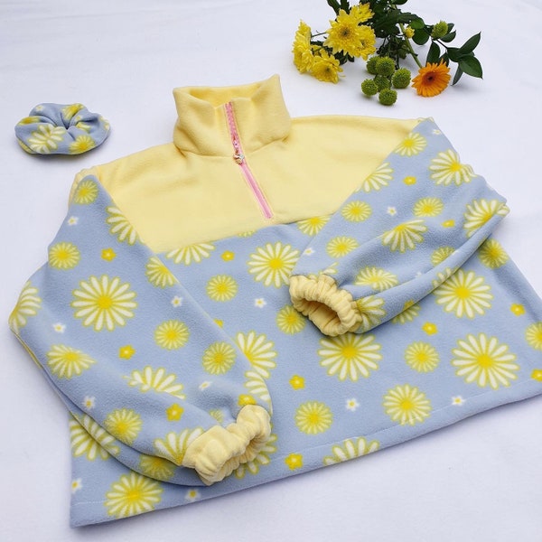 Handmade floral Spring fleece jumper with daisies