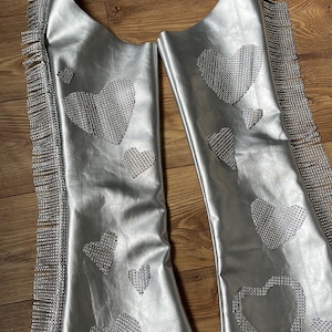 ICE QUEEN of HEARTS Handmade sparkly faux leatherette heart embellished rhinestone chaps