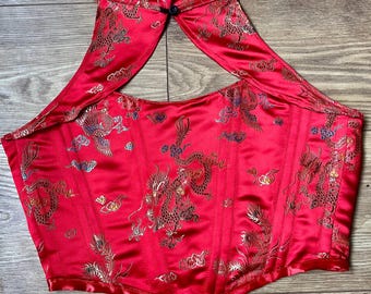 Mehrere Farben * Handgefertigtes chinesisches Drachen Brokat Korsett mit Kragen und Overtop Detail