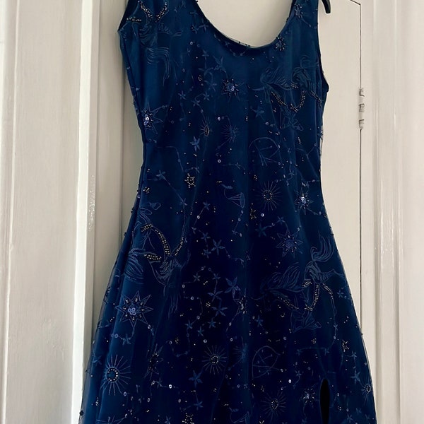 Midnight Dress Handmade Velvet navy blue tulle beaded embellished dress