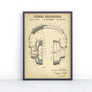 Headphones  Patent Print - 1966 Wall Art Headphones  Print - Music Aficionado Gift - Home Decor