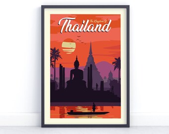 Thailand Retro Travel Art Poster - Home Decor - Multiple Sizes