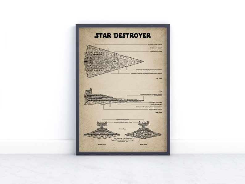 Star Destroyer Blueprints Wall Fan Art Print Photography Gift Home