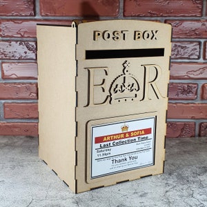 Spersonalizowana Skrzynka Pocztowa Ślubna - MDF Niemalowana Płaski Pakiet Royal Mail Style - Zestaw Udekoruj Się Sam