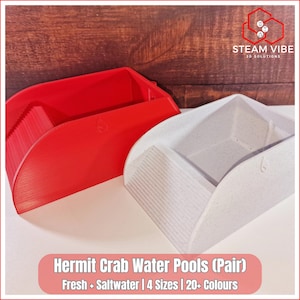 Hermit Crab Bubbler Pools – Fresh & Saltwater Dish Set (Pair), 4 Sizes, 20+ Colours, Habitat Accessory, Tortoise Bowl Option