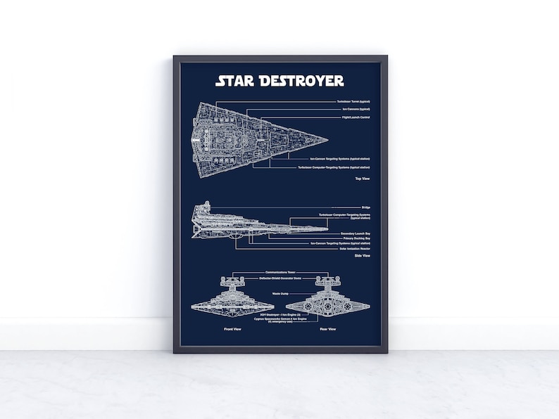 Star Destroyer Blueprints Wall Fan Art Print Photography Gift Home