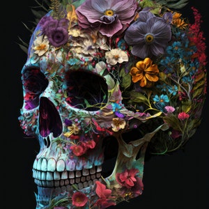 AI Generated Floral Skull & Enhanced Digital Download Poster - A1 size - 8K Resolution