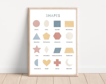 Póster de formas, impresión de formas, póster educativo, arte de pared imprimible, arte de pared de guardería, póster de habitación de niños, póster de aula de educación en el hogar