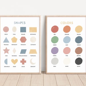 Set of 2 Colors and Shapes Posters, Colors and Shapes Prints, Printable Educational Posters, Homeschool Decor, Classroom Prints, Kids Prints