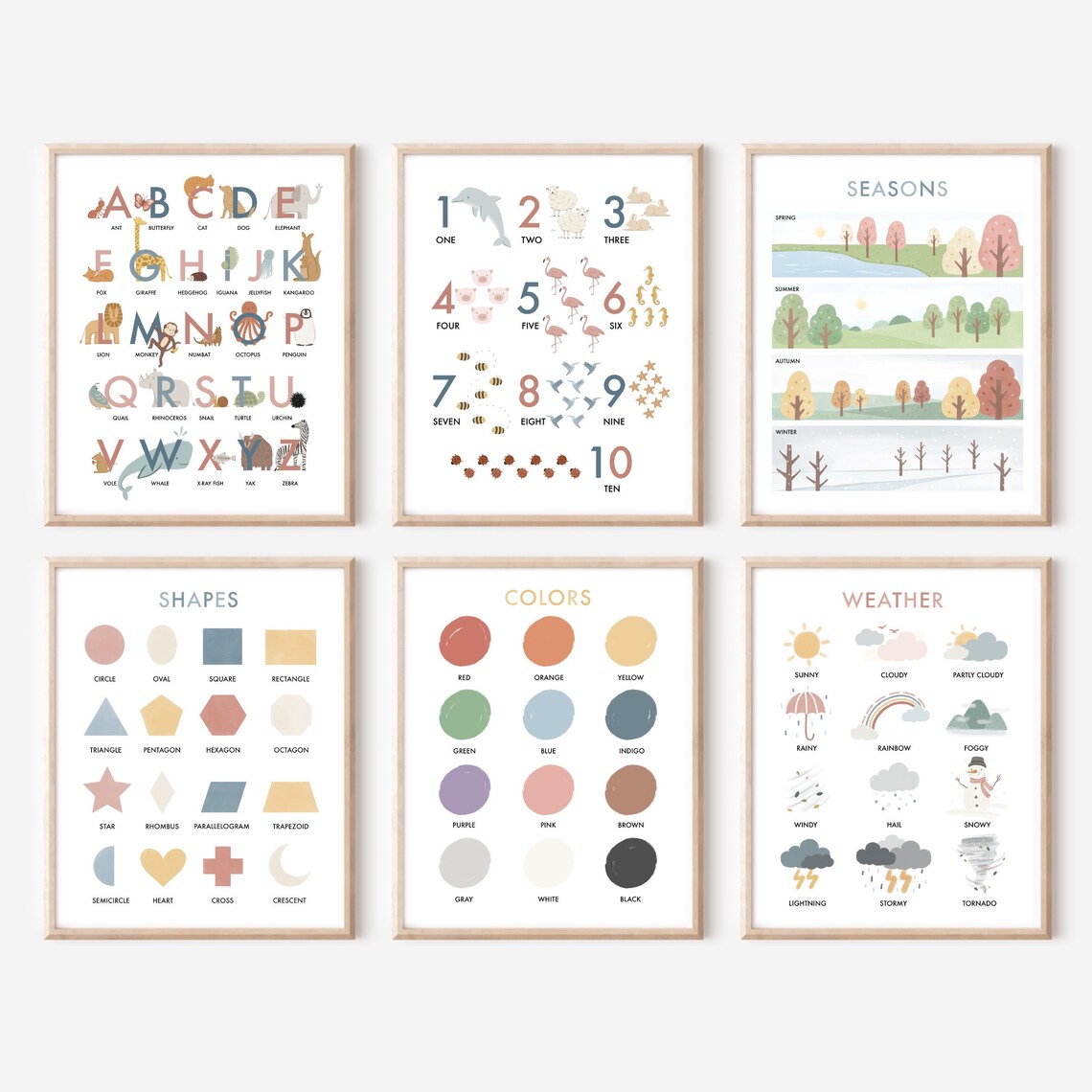 Set of 6 Educational Posters Alphabet Numbers Colors | Etsy