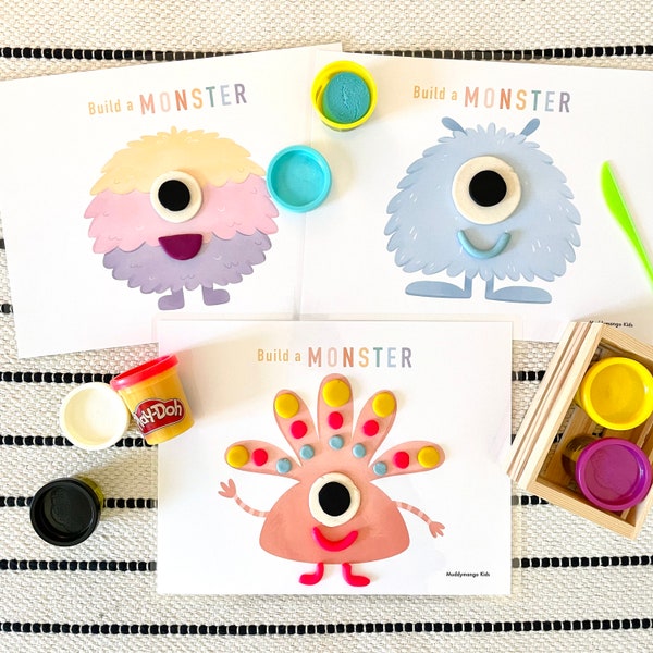 Monster Play Dough Mats - Digital Download, Printable Monster Playdoh Mats, PlayDough Activity for Toddlers