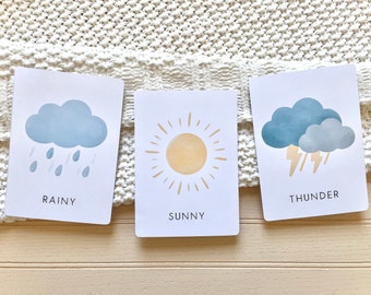 Weather Cards - Digital Download, Printable Weather Flash Cards for Toddlers and Preschoolers