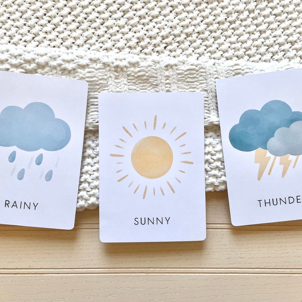 Weather Cards - Digital Download, Printable Weather Flash Cards for Toddlers and Preschoolers