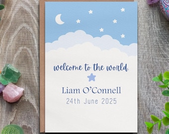 Gepersonaliseerde kaart voor babyjongen – Welcome To The World – Handgemaakte wenskaart 5 x 7 – envelop inbegrepen