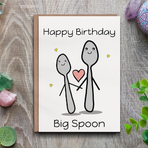 Carte de joyeux anniversaire pour couple - Jolie carte d'amour grande cuillère petite cuillère, design parfait pour lui
