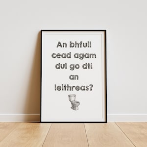 Funny irish bathroom wall art - Irish Language gaeilge poster print for toilet restroom.