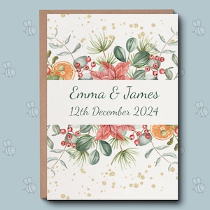 Cadeau de mariage d'hiver personnalisé et carte de voeux de fiançailles de luxe - Cadeau souvenir personnalisé pour couple de jeunes mariés Amour irlandais.