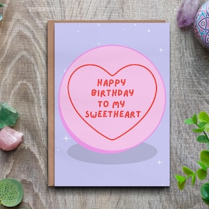 Carte d'anniversaire pour elle, carte de joyeux anniversaire à ma chérie, jolie carte douce pour quelqu'un de spécial, femme, pour elle, coeur d'amour rose bonbon Y2k