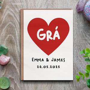Carte personnalisée de grá (amour), carte de mariage, carte de fiançailles irlandaise, carte comme carte gaeilge, carte d'anniversaire pour couple, carte d'amour personnalisée, noms