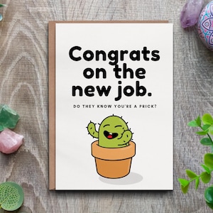 Felicitaciones por el nuevo trabajo, Tarjeta de felicitaciones, Tarjeta divertida para un nuevo trabajo, Tarjeta de promoción laboral, Tarjeta para el lugar de trabajo, Tarjeta de buen trabajo, Tarjeta divertida y grosera.