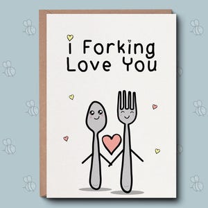 Je t'aime à la fourche - carte d'anniversaire d'anniversaire d'amour. Carte de Saint-Valentin pour petit ami, petite amie, femme, mari, partenaire, quelqu'un d'amoureux
