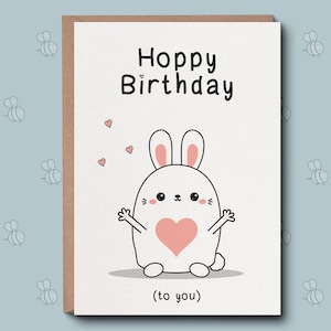Hoppy Geburtstagskarte - Alles Gute zum Geburtstag für deine Karte. Niedliche Geburtstagskarte im Hasen Design. Geburtstagskarte für ihre Schwester, Mädchen-Geburtstagskarte