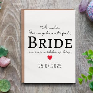 A note for my beautiful Bride, On our wedding day card. Personalised card from groom, Wife to be card, Card from future husband to be.