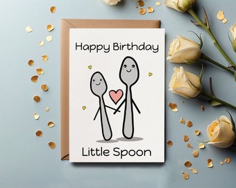 Birthday Gift Card - Little Spoon 5x7 Greetings Card.  Cute Funny design with pun. For Boyfriend Girlfriend. Personal message, Send Direc