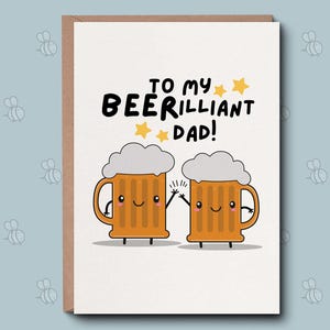 Tarjeta brillante para papá: tarjeta de cumpleaños para papá. Tarjeta con juego de palabras sobre cerveza para papá. Regalos para beber. Tarjeta con una pinta para papá. Para el cumpleaños de papá, el Día del Padre. Tarjeta para papá.