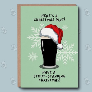 Carte de Noël d'une pinte - Noël debout solide. Souhaits de Noël rigolos, carte de voeux festive pour lui. Cadeaux de Noël, carte de Noël irlandaise