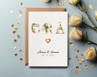 Cadeau de mariage personnalisé Grá Irish Love et carte de voeux de fiançailles de luxe - Cadeau souvenir personnalisé pour couple de jeunes mariés.
