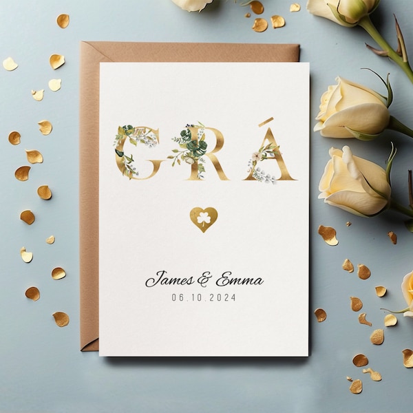 Grá Irish Love Gepersonaliseerde Huwelijkscadeau & Verloving Luxe Wenskaart - Pasgetrouwd Paar Gepersonaliseerde Aandenken Cadeau.