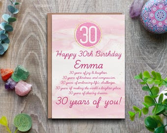 30. Geburtstagskarte, personalisierte Karte mit Namen Gedicht, 30.Geburtstagskarte für sie, Pinke 30.Geburtstagskarte, alles Gute zum 30
