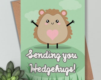 Sending Hedgehugs | Funny Cute birthday love card |thinking of you | get well soon Him Her | hedgehog animal lover | wildlife card | missing