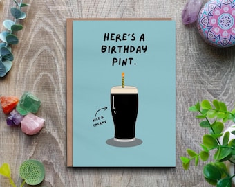 Gelukkige verjaardagskaart, hier is een verjaardagspint, grappige wenskaart voor hem of haar, Ierse specialiteit verjaardagskaart, pint verjaardagskaart, 18e