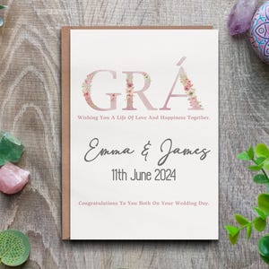 Carte-cadeau florale personnalisée de mariage irlandais pour les jeunes mariés, souvenir de fiançailles de luxe