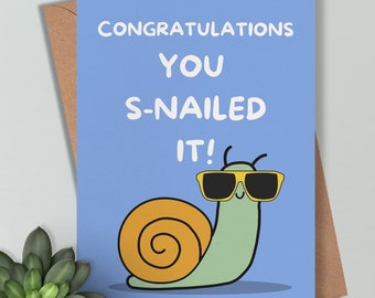 Animal Pun Card - 'Well Done You Snailed It', Funny Congratulations, Celebrating Achievements, Unique Gift