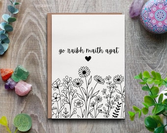 Go Raibh Maith Agat Ierse bedankkaart: zwart-wit bloemen