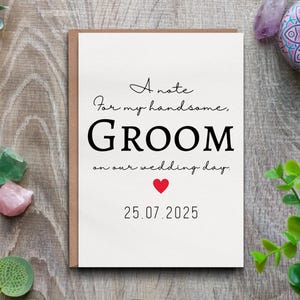 Una nota para mi apuesto novio. Tarjeta del día de nuestra boda. Tarjeta personalizada de la novia, tarjeta para mi futuro esposo, tarjeta para mi futura esposa.